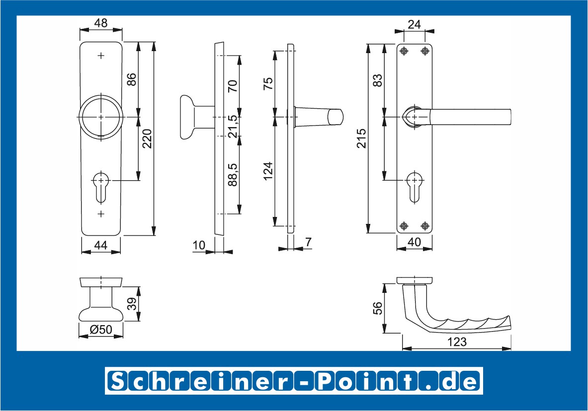 Hoppe Birmingham Aluminium Langschildgarnitur F1 Natur 1117/202SP, 2533847, 3102571, 2533978, 3102627, 2534014, 3102651, 2534006, 3147850